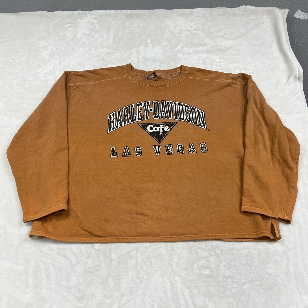 Harley-Davidson Sweatshirt Mens XXL Orange Las Vegas Cafe Graphic Made in USA